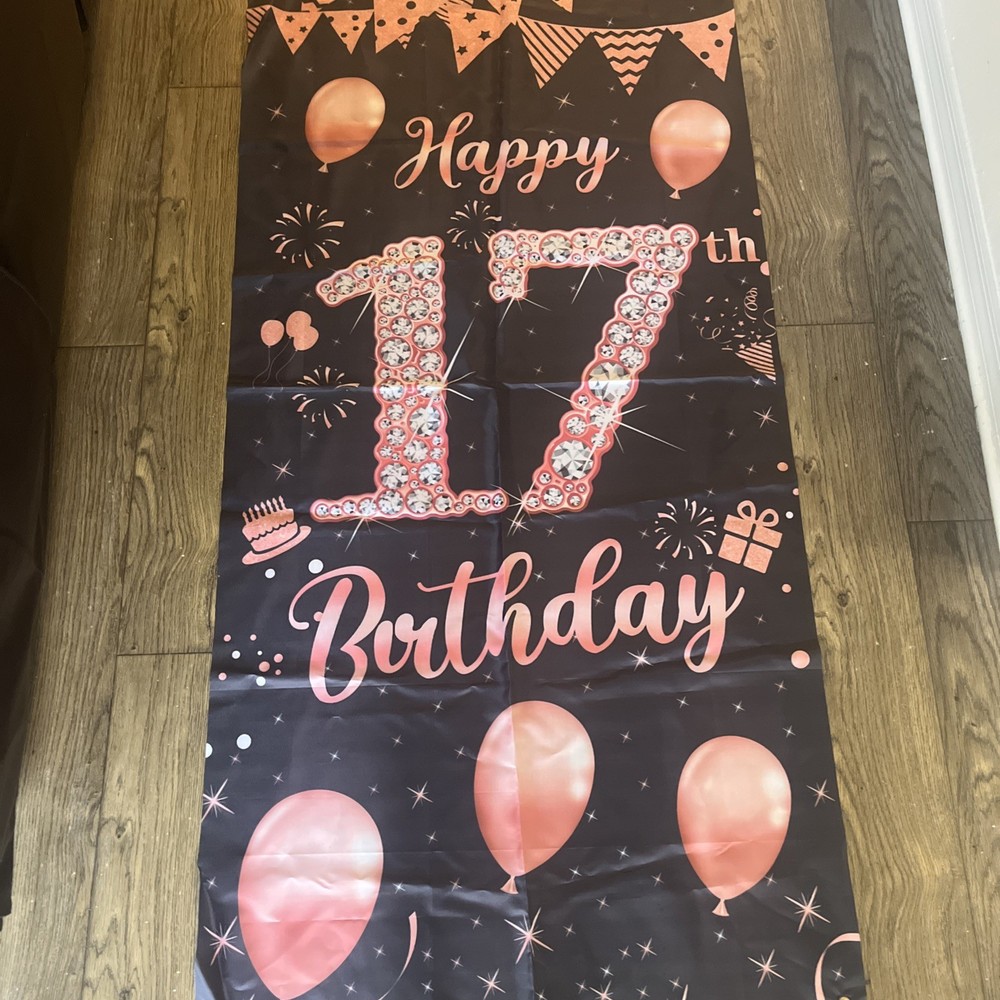 Happy 17 th Birthday Door Banner, Rose Gold. 6 ‘ X Almost 3 ‘