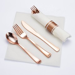 50 Pack Pre Rolled Rose Gold Plastic Silverware Set with Napkins,Disposable W…