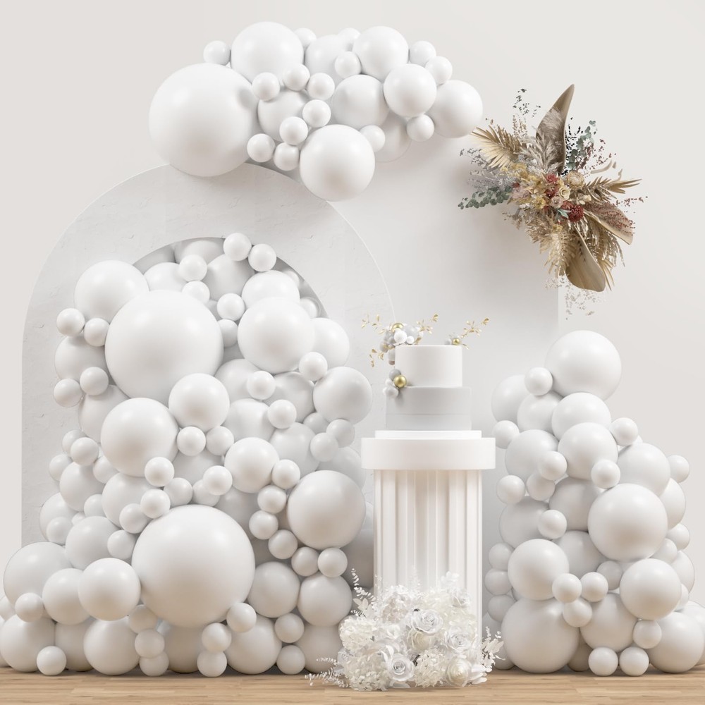 White Double Stuffed Balloons Different Size 115Pcs 5/10/12/18″ White Balloon…