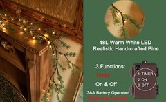Lighted Pine Garland Battery Operated with Timer 6FT 48 Lights, Christmas