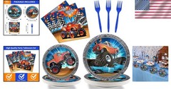 Complete 96PCS Truck Party Decorations – Plates, Napkins, Forks for 24 Kids