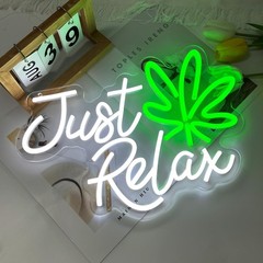 Just Relax Neon Sign LED Wall Decor, Green Leaf Aesthetic Light for Bedroom, …
