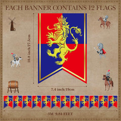 5 Pcs 49Ft Medieval Party Decorations Fantasy Pennant Banners with Lion Design K