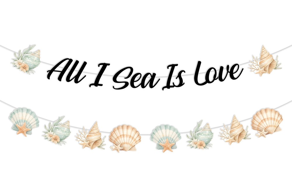 Boho Shell Bachelorette Party Banner Garland All I Sea is Love Coastal Bridal…