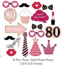 Women 80th Party Photo Props One Size Pink Gold