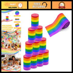 10 Rolls Rainbow Crepe Paper Streamers 328ft Colorful Party Decor for Pride, Bir