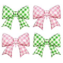 Pink and Green Plaid Bow Foil Balloons Checkered/Gingham Balloon Spring