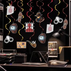 16 PCS Detective Themed Hanging Swirls Crime Scene Ceiling Party Decor