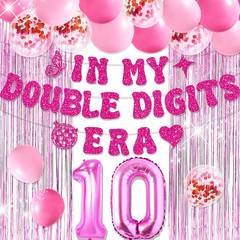 10Th Birthday Decorations Pink in My Double Digits Era Banner Double Digits Birt