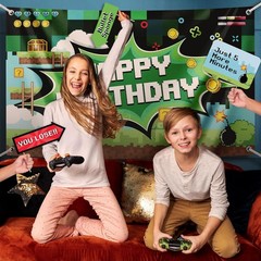 Video Game Party Decoration Kit – Includes Photography Backdrop & 10 Studio Self