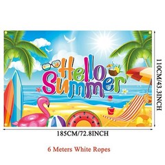 Hello Summer Decorations Beach Chair Sun Sea Backdrop Banner Gift 73″x43″