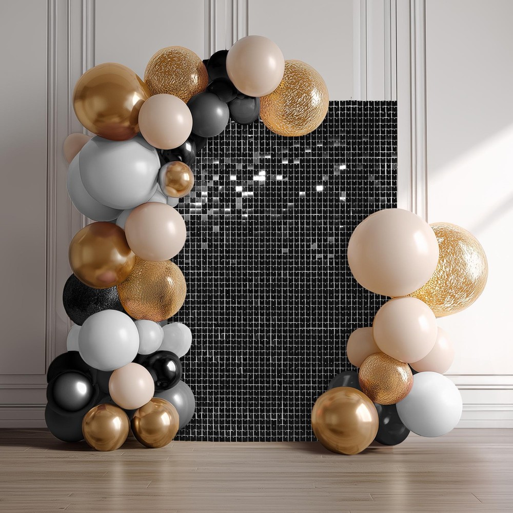 24 Pcs Black Shimmer Wall Backdrop Panels Square Sequin Party Decoration 4×6 Ft