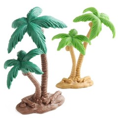Delicate Green Plastic Coconut Palm Tree Models for DIY Landscapes Set of Two