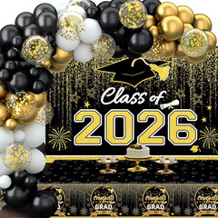 Graduation Decorations 2026, Black and Gold Balloon Garland Arch, Black and Gold