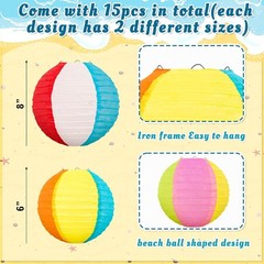 Summer-Themed Paper Lanterns – 15PCS Beach Ball Decor for Indoor & Outdoor Fun