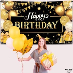 KatchOn, Happy Birthday Banner Black and Gold – Large 72×44 Inch | Happy Birt…