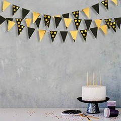 30Ft Black Gold Party Decorations Polka Dot Pennant Banner Paper Circle Dot T…