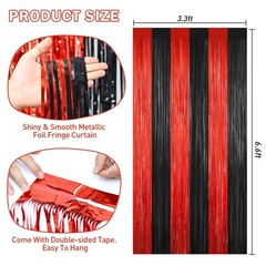 2 PCS Black Red Tinsel Backdrop Foil Fringe Curtains Door Streamers Decor