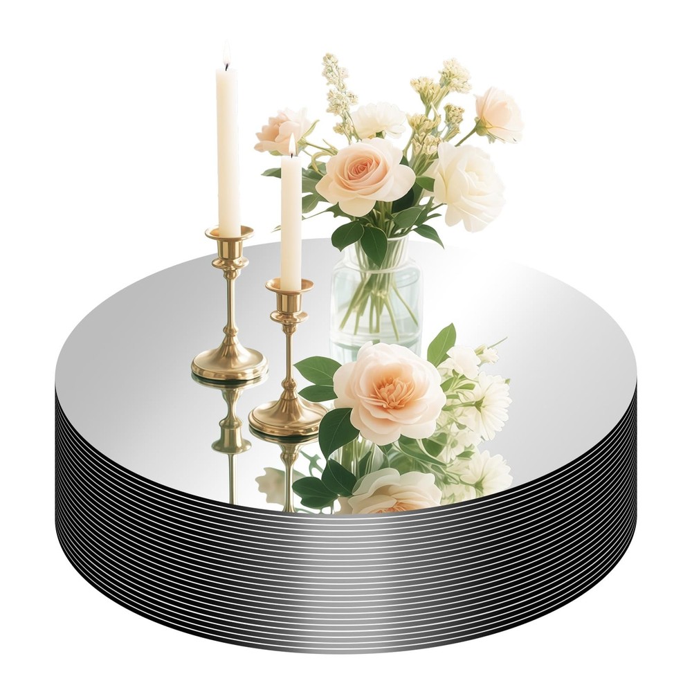 24 PCS 6 Inch Round Mirror Centerpieces Flat Circle Candle Plates Trays DIY