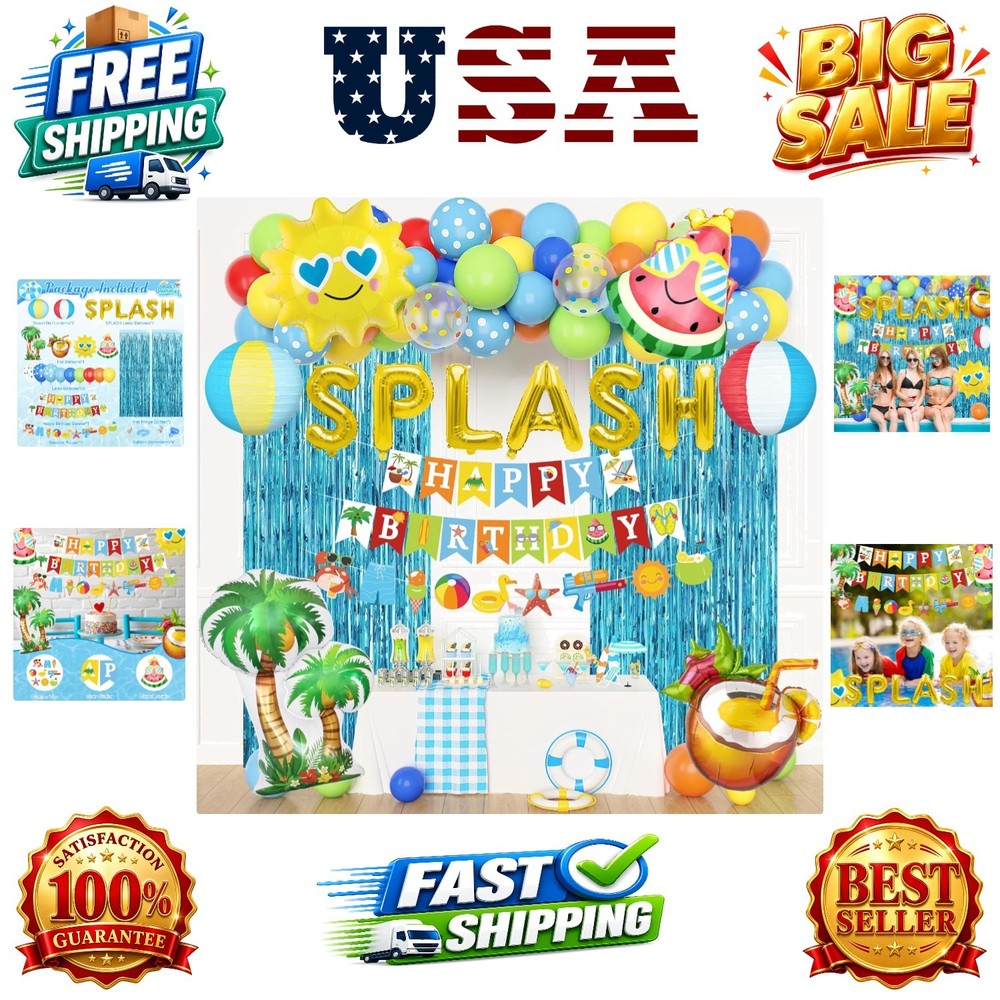 Summer Pool Beach Party Decorations, Splash Birthday Bash Party Supplies Trop…