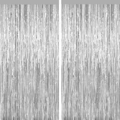 Silver Tinsel Backdrop Foil Fringe Curtains – 2 Packs Door Streamers Backdrop fo