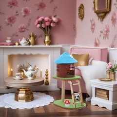 Mini Cat Climbing Frame Ornaments Wooden Tree Desktop Kitten Furniture Tower