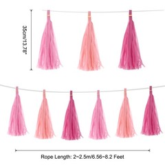 15Pcs Light Pink,Pink,Rose Red Tassel Garland Banner with Rope