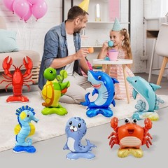 7 Pcs Ocean Animal Balloons – Standing Turtle Seahorse Dolphin Shark Crab Lob…