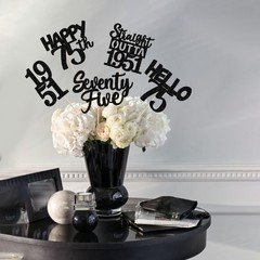 75th Birthday Centerpiece Sticks Happy 75th Table Flower Toppers Black 15 PCS