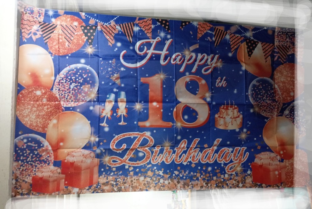 HAPPY 18TH BIRTHDAY Banner Backdrop (3×5 Ft) 18 Years Old