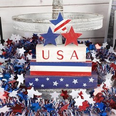 Sturdy Patriotic Table Block Decorations & Stars – Perfect for July Celebrations