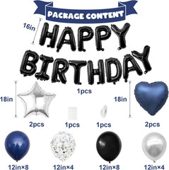 Navy Blue Black Birthday Decorations Balloons Banner Confetti Party Set Kit