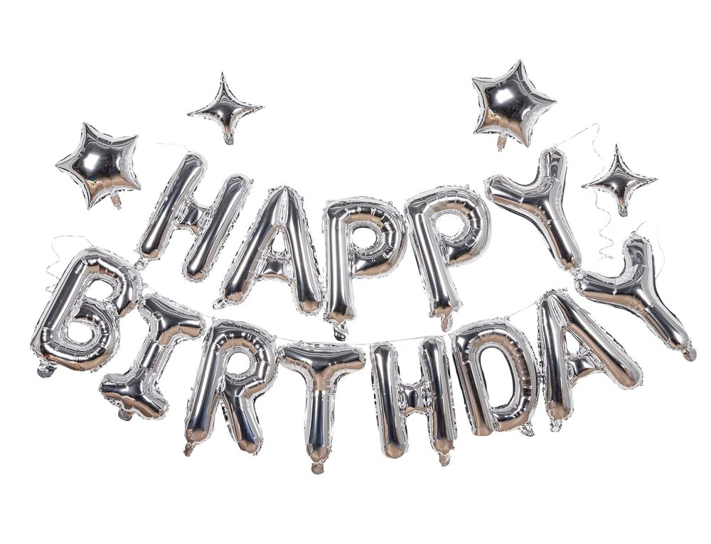 Silver Happy Birthday Banner Balloon Aluminum Foil 16 Inch Letter Party Decor