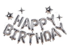 Silver Happy Birthday Banner Balloon Aluminum Foil 16 Inch Letter Party Decor