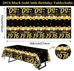 2Pcs 50Th Birthday Tablecloth, Black Gold 50Th Birthday Decorations for Men Wome