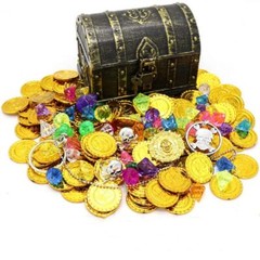 Kids Pirate Treasure Chest With 100 Gold Coins Gems Jewelry Perfect Party Favor