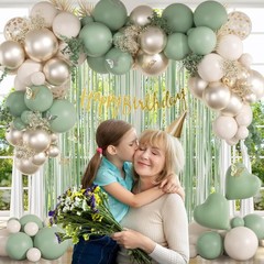 Sage Green Birthday Decorations Set Balloons Banner Fringe Curtain Foil Balloons
