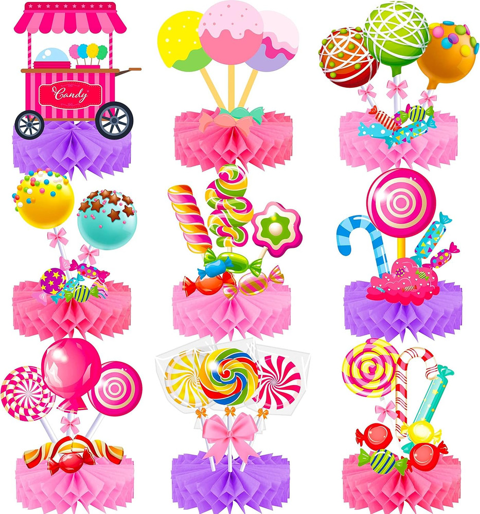 Candyland Party Table Decorations 9Pcs Candyland Lollipop Table Honeycomb Center