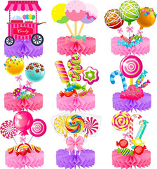 Candyland Party Table Decorations 9Pcs Candyland Lollipop Table Honeycomb Center