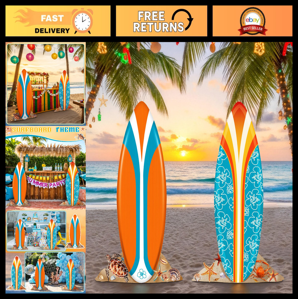 2 Pcs Life Size Surfboard Cutouts – Summer Beach Decor for Photo Booth & Parties