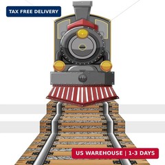 Train Party Decorations Backdrop Set with Track Runner, Retro Locomotive Door Ba