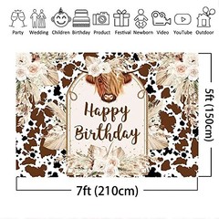 Happy Birthday Cow Backdrop 7x5ft | Boho Farm Photography Background | Cattle Pa