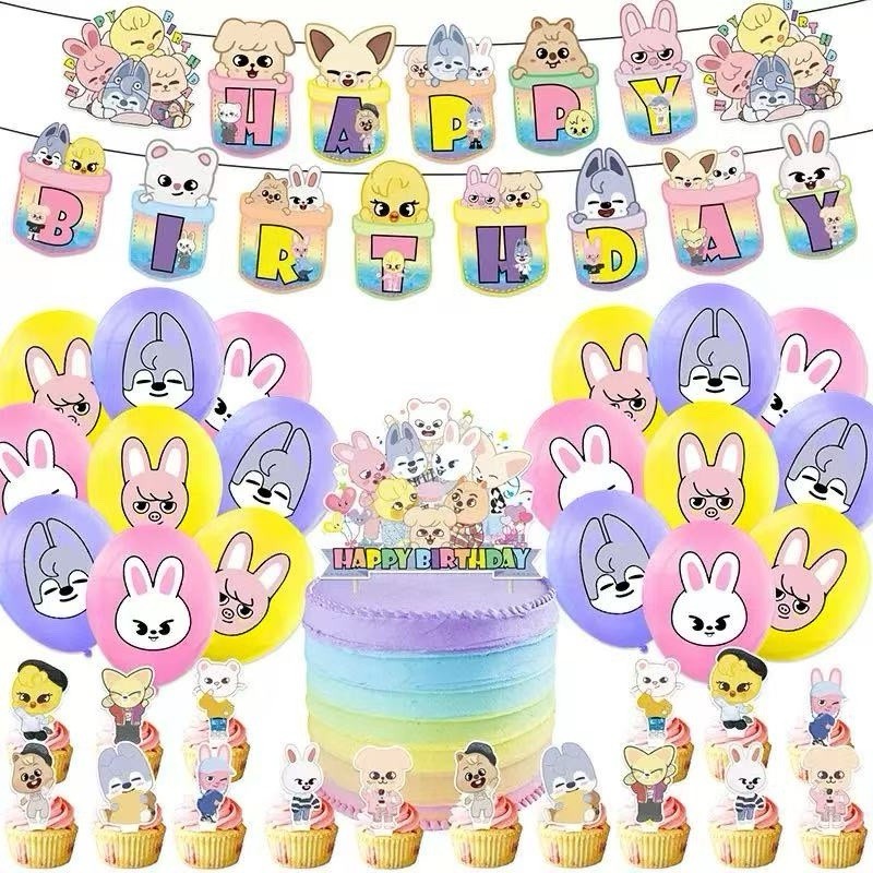 Stray Kids Theme Birthday Party Supplies Set Include Banner Balloons Cake Topper
