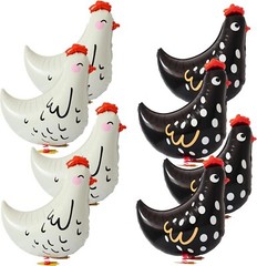 8 PCS Walking Chicken Balloons, Aluminum Foil Chicken Party Decorations White an