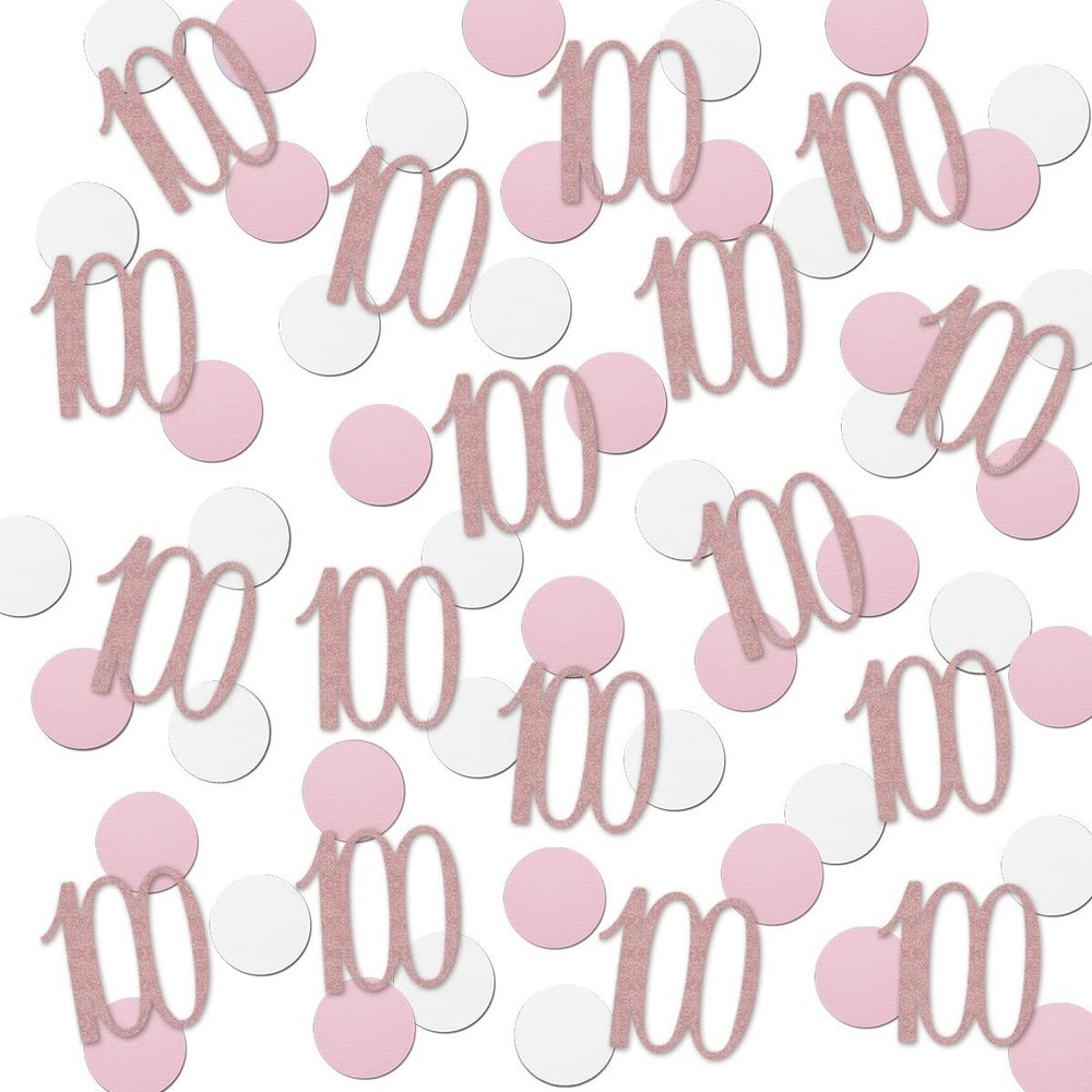 200 Pcs Rose Gold 100 Confetti 100th Glitter Birthday Number Table Decor