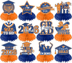 12Pcs Graduation Table Decorations,Orange and Blue Graduation Decorations Gradua