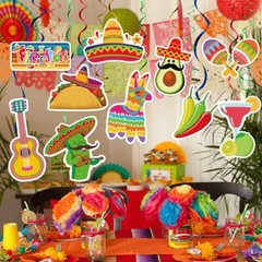 30 PCS Mexican Fiesta Party Hanging Swirl Decorations Cinco De Mayo Supplies