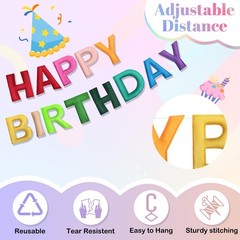 LGEBENGURU 4PCS Pre-Strung Happy Birthday Banner, 3D Felt HAPPY BIRTHDAY Garl…