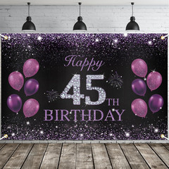 Happy 45Th Birthday Banner, Purple Party Decorations for Women, 45 Year