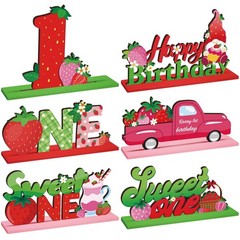 6 Pcs Strawberry Sweet One Table Wooden Centerpiece Decorations Strawberry Fi…